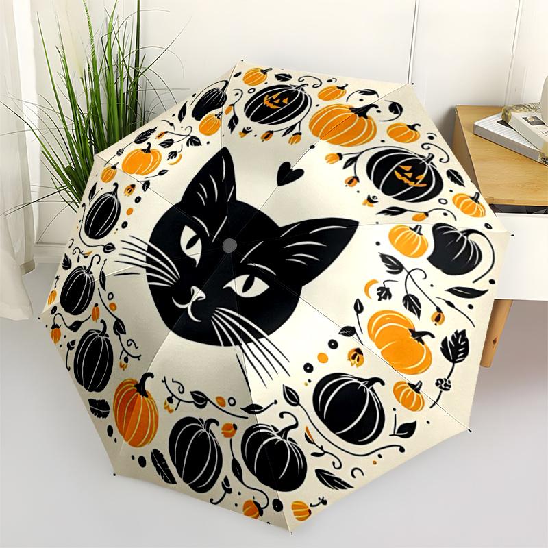 

1pc Black Cat and Pumpkin Ideas Automatic 3-Fold Umbrella Design, Cute Cartoon Pattern, Portable Outdoor Umbrella, Perfect, Holiday Gift for Disn