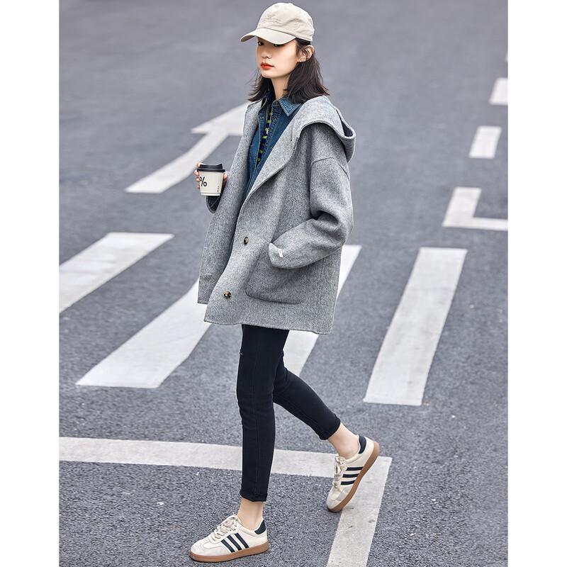 Demana Women s Gray Hooded Double-Sided Wool Coat EU 38