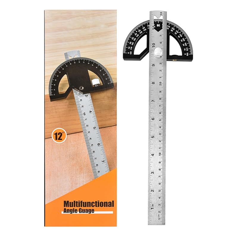 Protractor Angle Finder Stainless Steel Angle Ruler with 0-180 Degrees Adjustable Angle Square 8-Inch Woodworking Ruler for