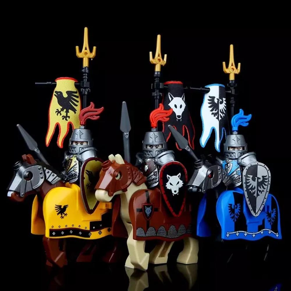 MOC Building Blocks Medieval Character Accessories Warhorses Militiamen Dragons Castles Knights Brick Gifts Toy Helmets Shields