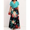 Plus Size Elegant Dress, Women's Plus Colorblock Floral Print Surplice Neck Ruffle Trim Maxi Party Dress