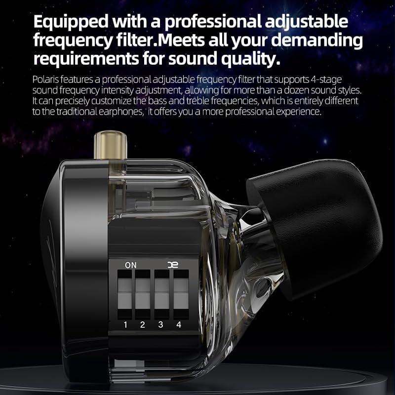 CCA Polaris 4 Tone Adjustable In-Ear Monitor Headphones, Dynamic Dual Driver IEM Earphones, HiFi Stereo Gaming Earphones with 2-Pin Detachable Cable
