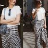 Spring and Summer New European and American Fashion Blogger Street Shot Same Style Gingham Drawstring Ruffle Split Skirt Bodycon Dress