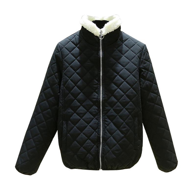 2024 Fall/Winter Women's Lambskin Cotton Coat - Stand-up Collar, Casual Loose Fit, Warm and Stylish Diamond Check Design.