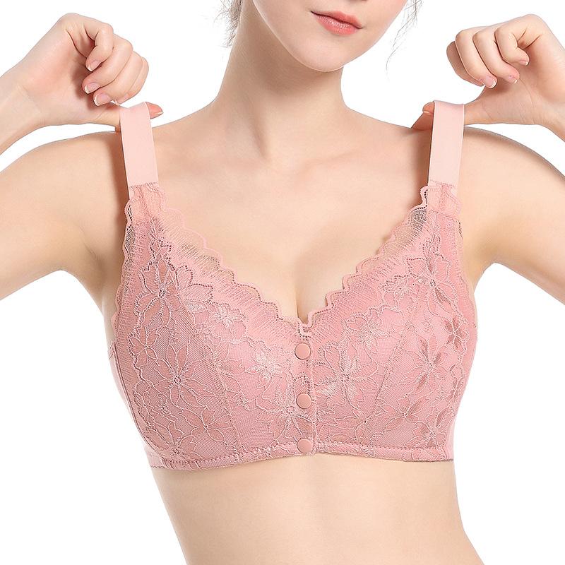 New Wavy Lace Front Buckle Underwear Women's Setting Cup Adjustable Shoulder Strap No Steel Ring Large Size Text