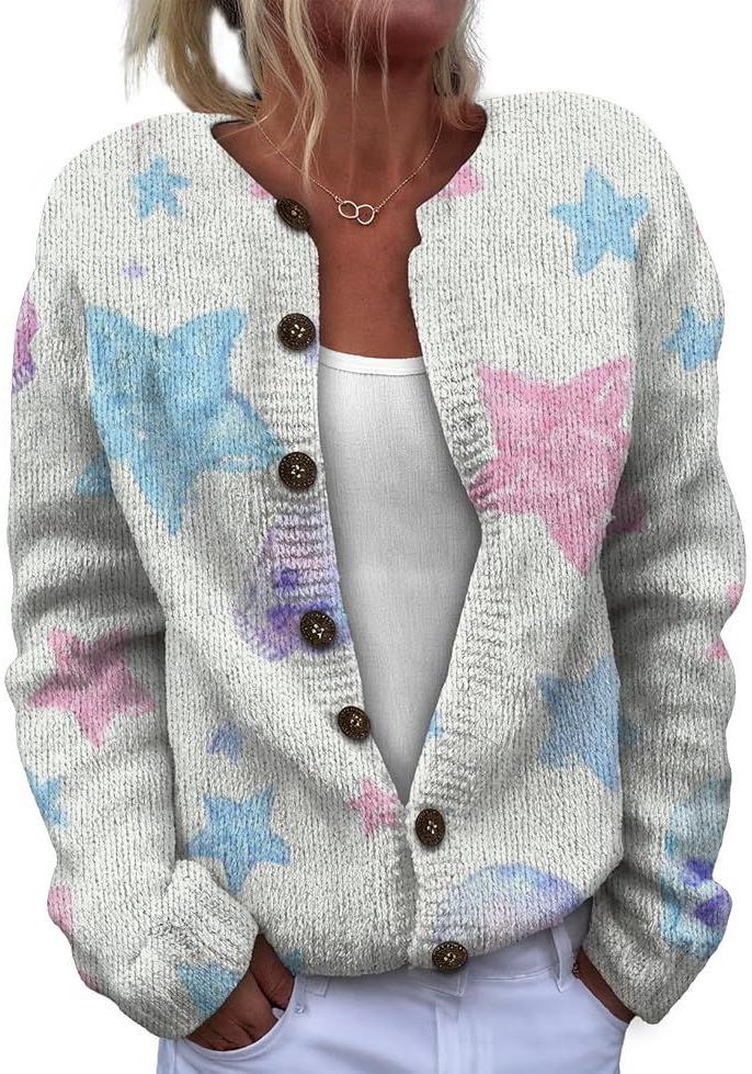 Round Neck Printed Cardigan Sweater HS11-921