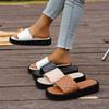 Women's Wide Width Platform Sandals - Slip-On Checkered Slide Sandals with Wide Strap, Casual Thick Sole Flat Sandals