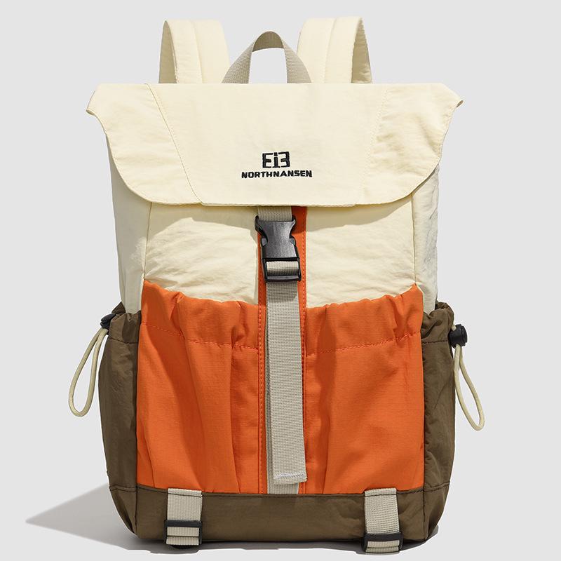 Autumn Fashion Color Block Nylon Backpack - Lightweight, Flap Style for Women, Casual Student Outing Bag
