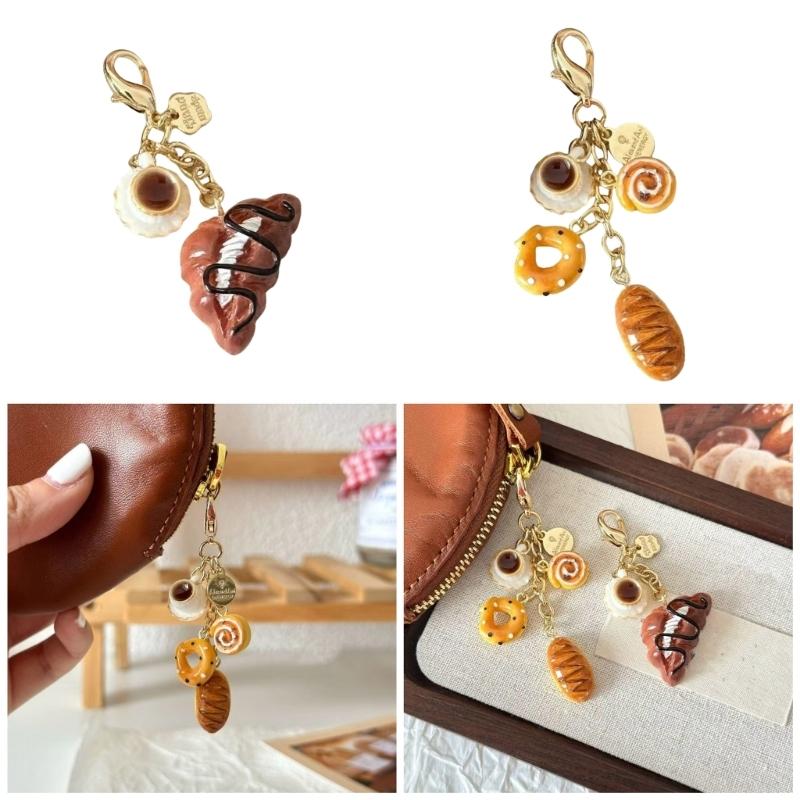 Coffee Cup and Bread Coin Purse Charm Fashionable Keychain Accessory Portable Bag Pendant for Women Girls Daily Use