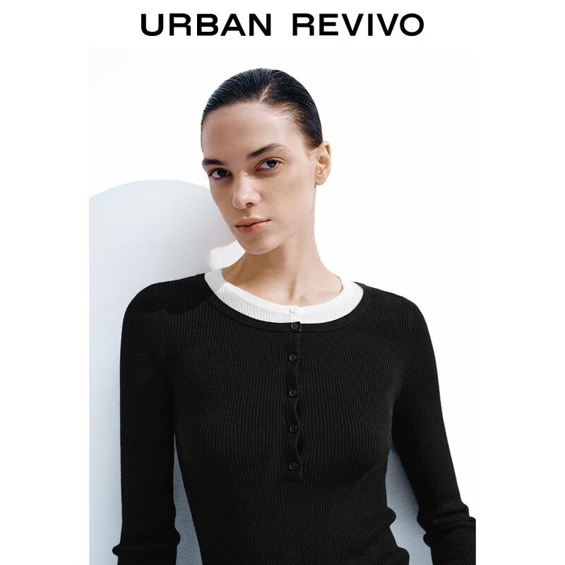 UR2025 Women's Color Block Faux Two-Piece Knit Top