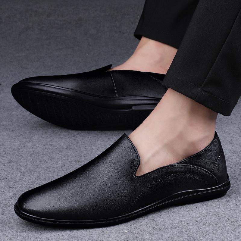 67 Men'S Shoes One-Pedal Leather Shoes Spring Low-Top Feet Cowhide Surface Flat-Bottomed Lazy Casual Shoes Single Shoes