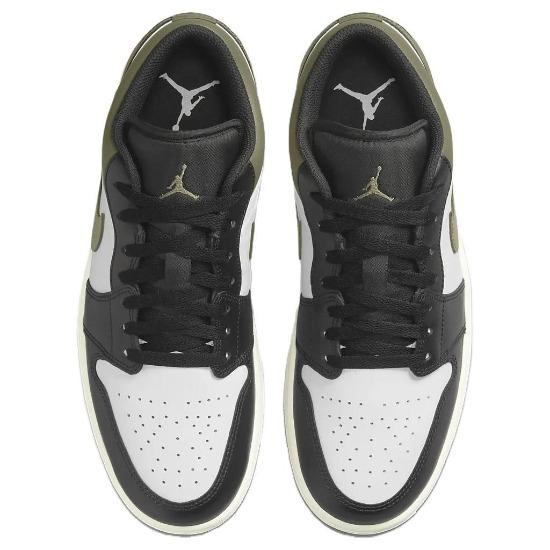 Air Jordan 1 Low Black Toe Medium Olive Unisex Sneakers Green White 553558-092