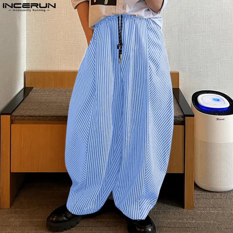 INCERUN Herren Kordelzug Elastischer Bund Gestreift Bedruckt Lässig Baggy Drop-Crotch Hose