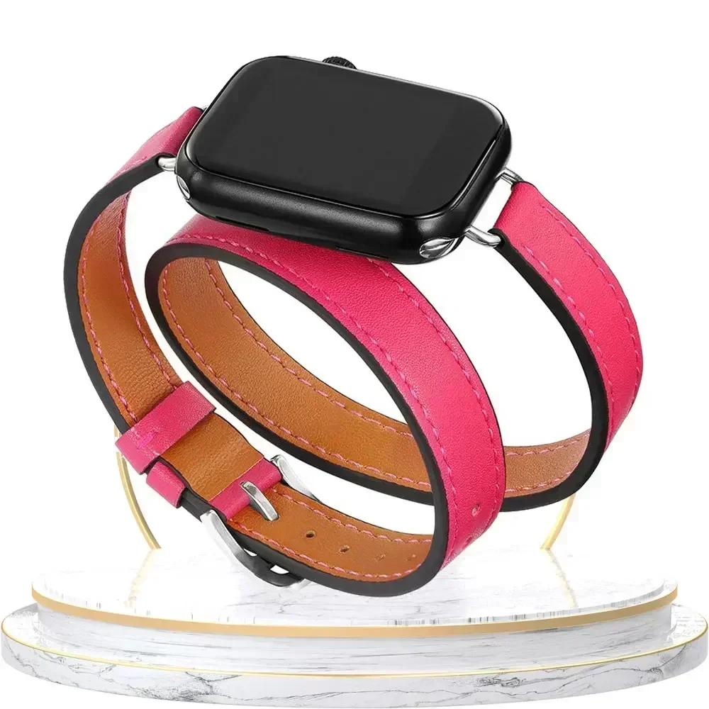 High Quality Leather Loop For Apple Watch Band Women 10/9/8/7/6/5/4/3/2/1 SE 38mm 40mm 41mm 42mm 44mm 45mm 46mm 49mm Strap