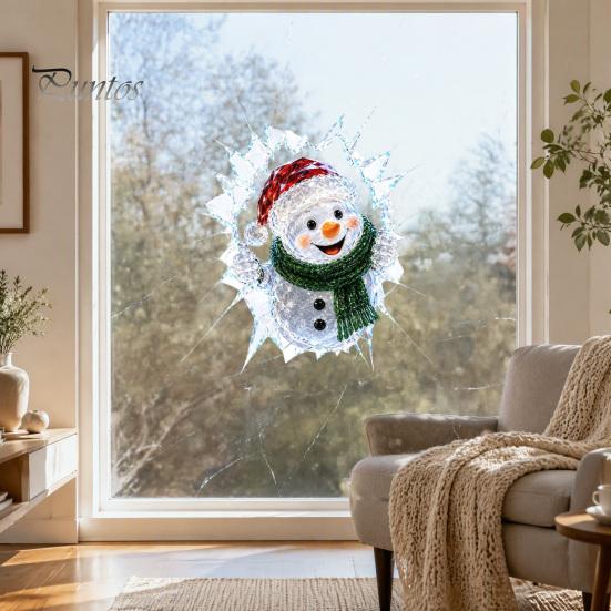 Urlaubs-Fensterdekoration 3D Weihnachts-Klebefolien, Abnehmbare Aufkleber ohne Rückstände, Weihnachtsmann bricht durch Einfache Anbringung Klebefolie Durch Glas Wandaufkleber, Festlich