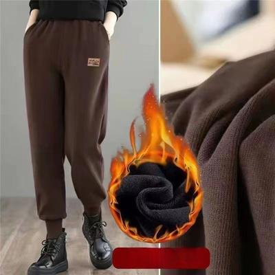 Autumn and Winter Style Plush and Thick Warm Pants Women's High Waisted Loose and Warm Casual Sports Pants