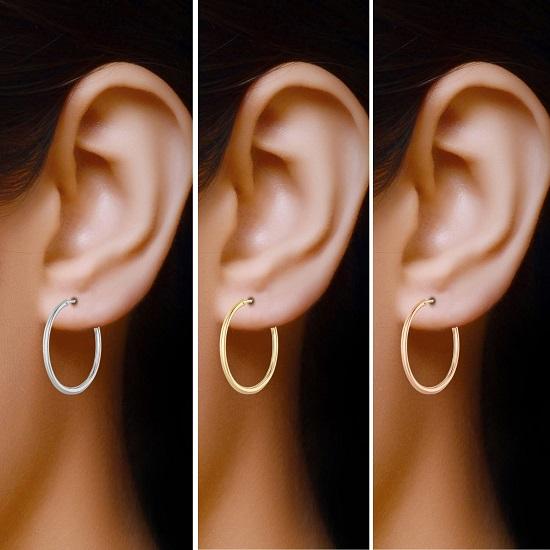 LeCalla S925 Sterlingové stříbro Sada šperků 3 páry Nekonečné 3 barvy Kruhové náušnice pro dívku, teenagerku, ženu 25MM