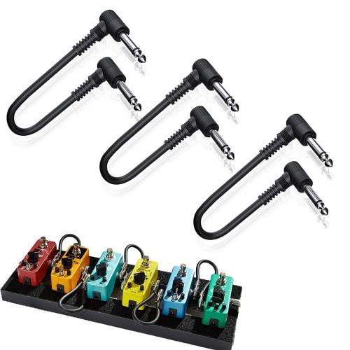 

(ALLVD) Set of 3 15cm Right Angle Patch Cables for Guitar Actuator to Effect Pedal Connections, Black