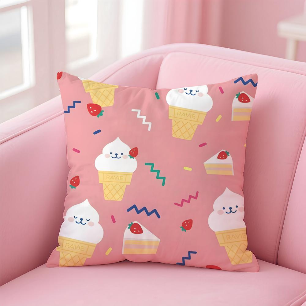 Cute Delicious Sweet Ice Cream Cushion Cover Pillow Case Soft Friendly Fabric  Concealed Zipper