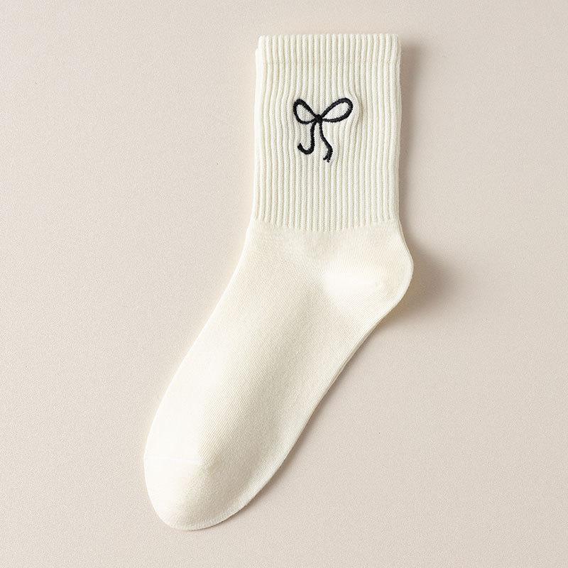 

Женские весенне-осенние хлопковые носки с вышивкой в виде банта и полумесяца 1 pair белый