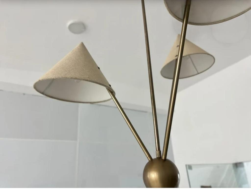 3 Light Fabric Shades Pendant Mid Century Modern Raw Brass Sputnik Chandelier Light Fixture