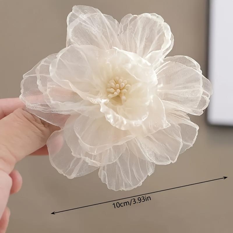 2pcs Elegant Bohemian Chic White Mesh Flower Hair Clips | Ruffled Petal Design, Sweet Floral Hair Accessories | for Women and Girls