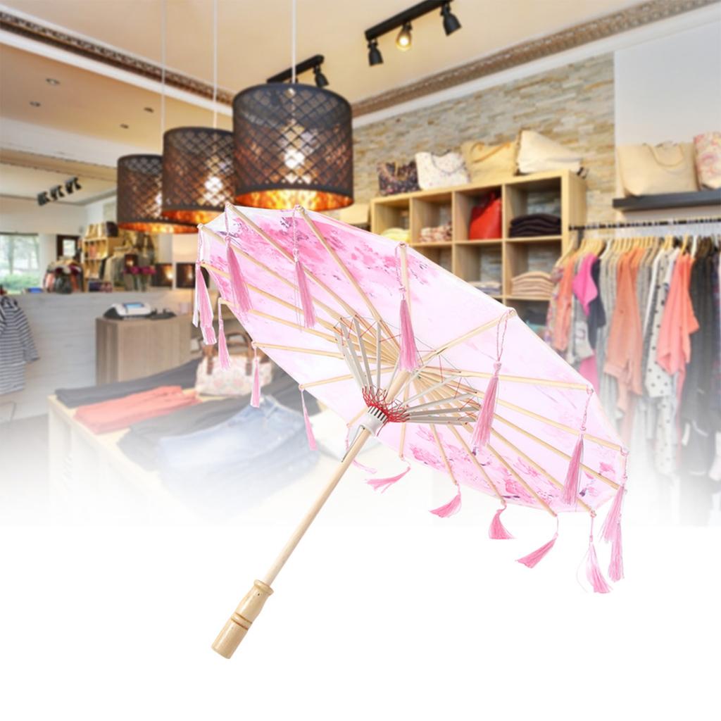 Umbrelă cu Ciucuri de Mătase Artă Meșteșug Decorativă Foto Dans Performanță Recuzită Cosplay Umbrelă Roz