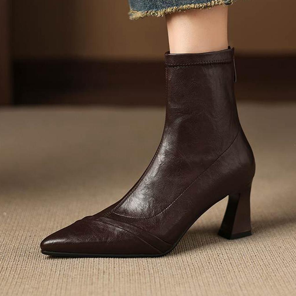Krazing Pot Microfiber Pointed Toe Thin High Heels Modern Boots Size 42 Zip Plus Size Women Elastic Ankle Boots