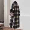 Sibaishi Women's Lazy Style Contrast Plaid Loose Wool Blend Coat