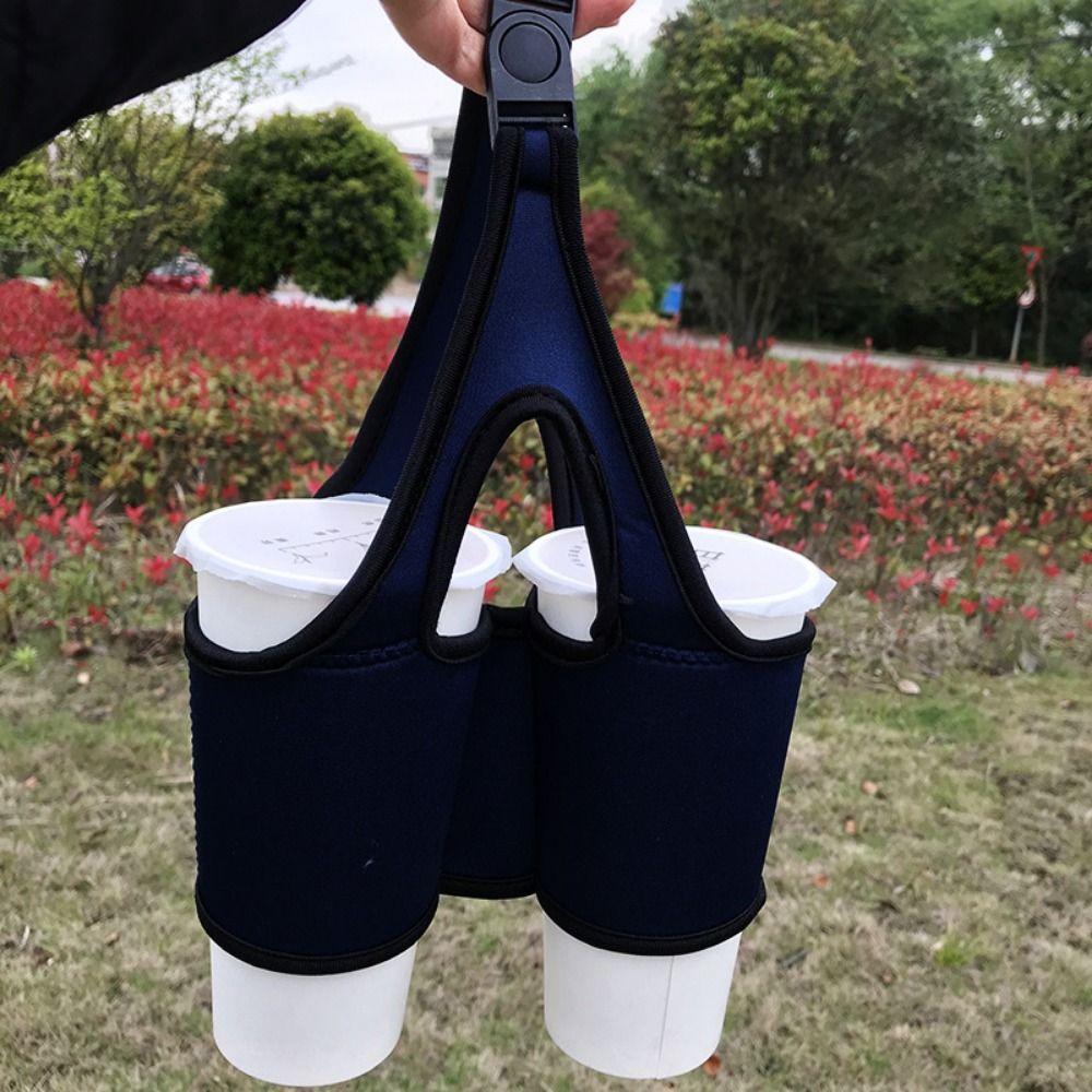 Collapsible Double Cup Beverage Holder Reusable Iced Coffee Cup Sleeve Cup Carrier Holder  Camping