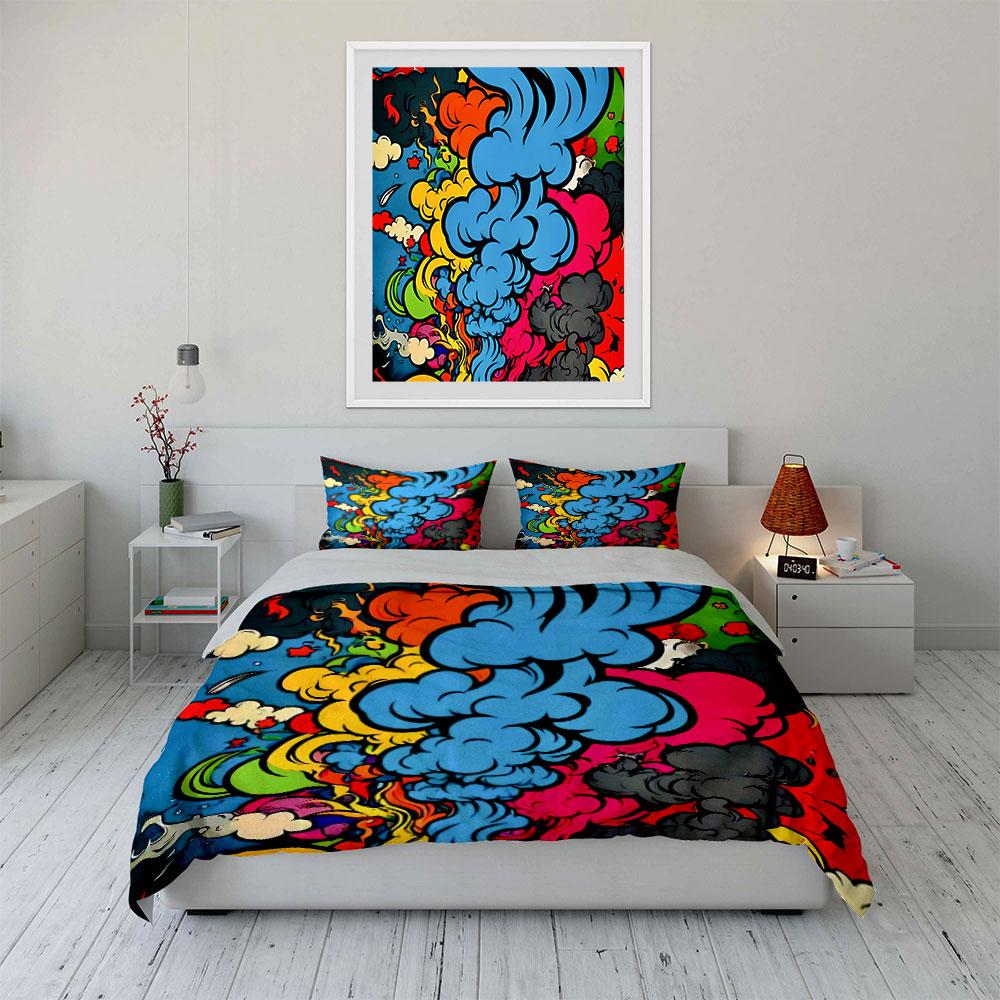 Colorful Abstract Art Decor Set Bedding Set With 1 Duvet Cover 2 Pillowcases Single Double King Queen, Gift