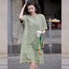 Bailuyu Chinese Style Round Neck Lace Patchwork A-Line Dress