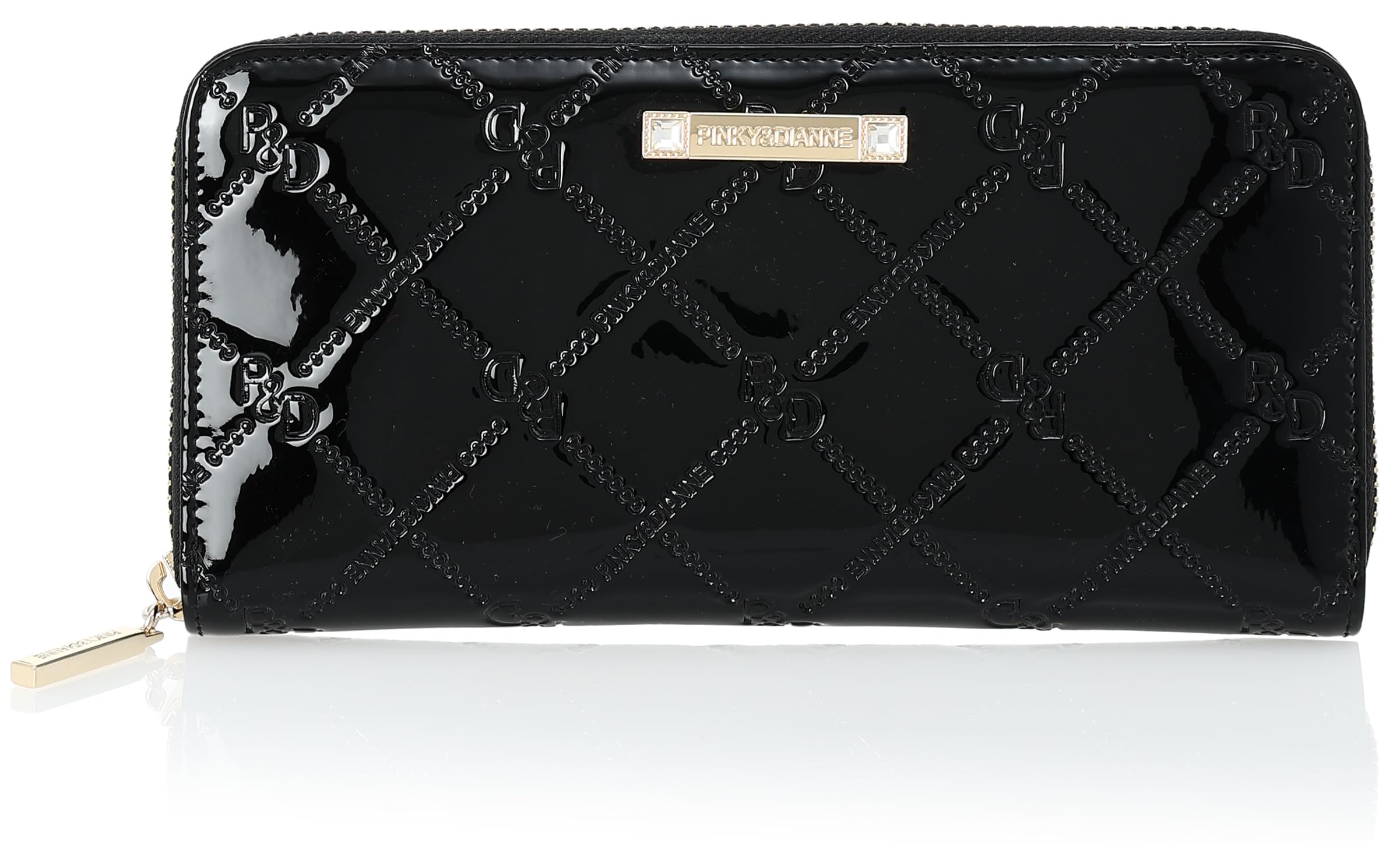 

and Round Zipper Long Wallet Plaid Pattern with Original Logo Pearl Enamel Adult Cute Card Storage Slim Wallet PDLWFAT4 Black [Pinky Diane] [Common чорний