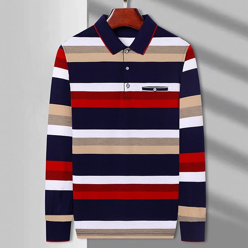 

Футболка с длинными рукавами и лацканами для папы, мужская модная брендовая универсальная новая нижняя рубашка, мужская повседневная полосатая футболка для мужчин XXL