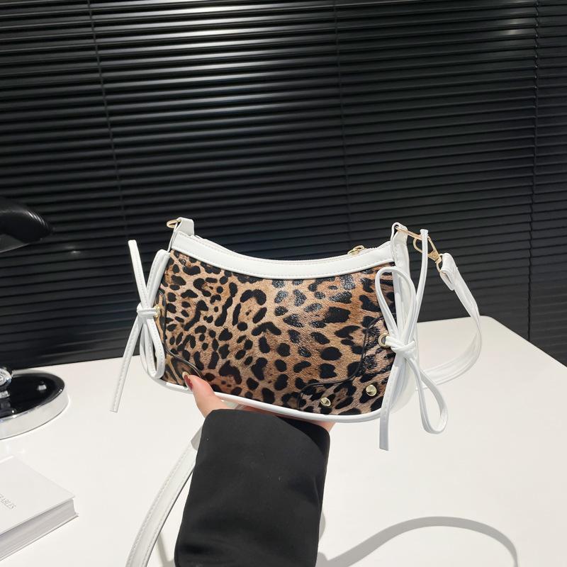 2025 Spring New Bow Tote Bag Fashion Leopard Print Underarm Bag Trendy Versatile Shoulder Baguette Bag Women