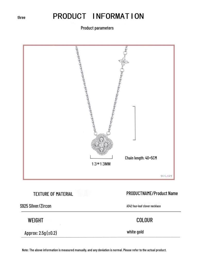 Elegant S925 Sterling Silver Four-Leaf Clover Necklace for Women - Luxe Design with Full Diamond Accent