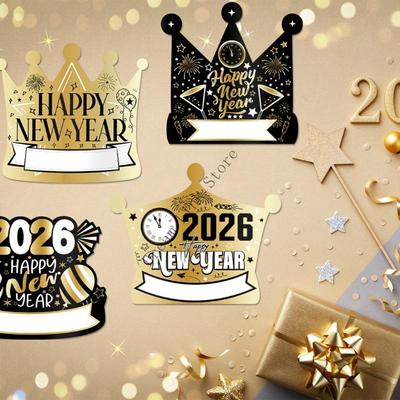 Q1FD Pack Of 6 New Year Crown Hat Thick Paperboard Comfortable Headwears Elegant 2026 Celebration Accessories