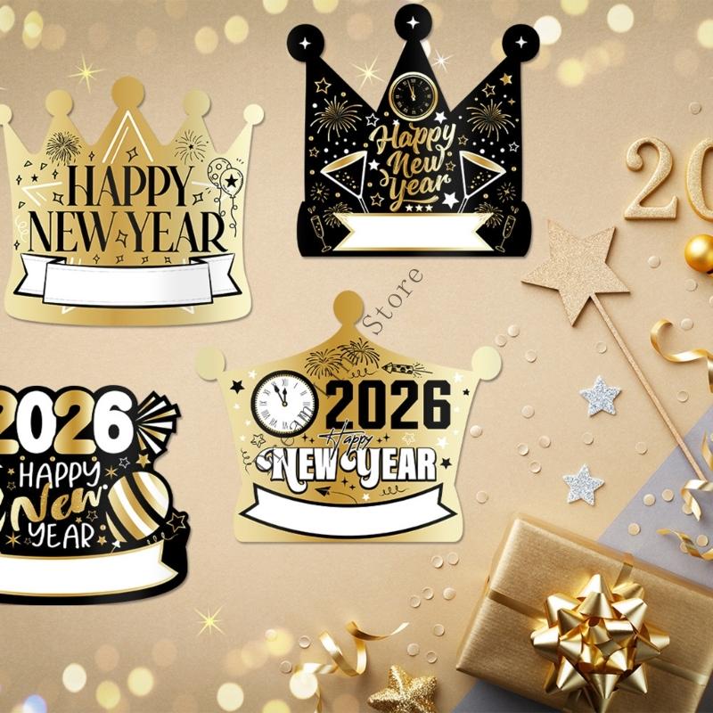Q1FD Pack Of 6 New Year Crown Hat Thick Paperboard Comfortable Headwears Elegant 2026 Celebration Accessories