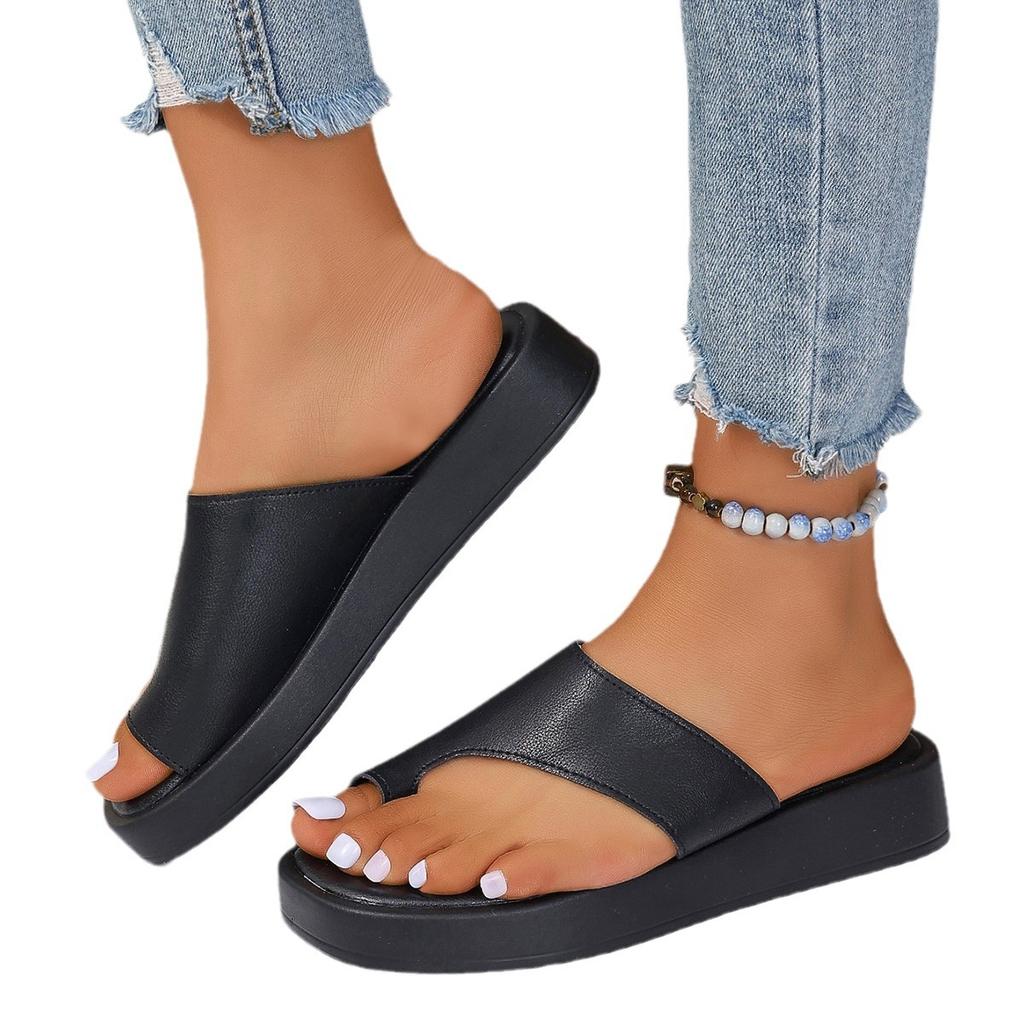 Summer New Clip Platform Slippers Shoes Large Size Casual Flat Bottom Solid Color Casual Slippers