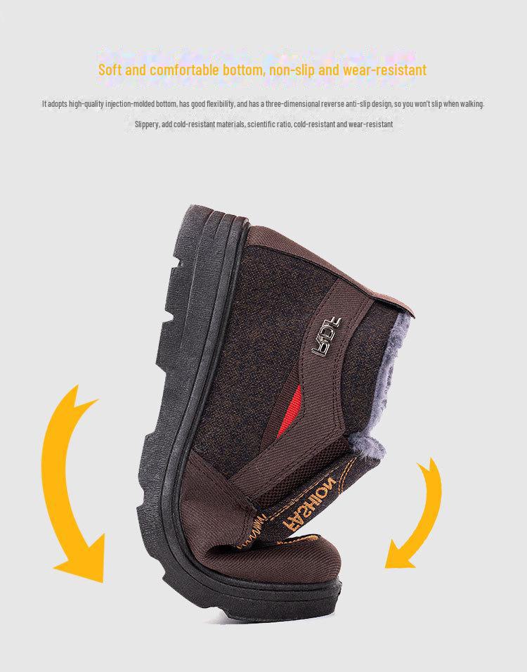 Men's Thick-Soled Winter Cotton Boots with Velvet Lining – Non-Slip, Cold-Proof, One-Step Snow Boots for Middle-Aged and Elderly