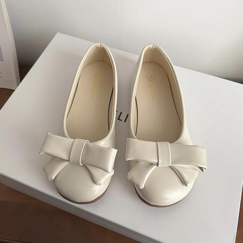 

Модные весенние балетки с бантом-бабочкой, плоская подошва, круглый носок, однотонные, мелкие, 2025, высокое качество, женская обувь, милые балетки 35 бежевый