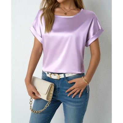 Camisa de Cetim de Manga Curta Feminina Primavera Verão Camisas Casuais Soltas