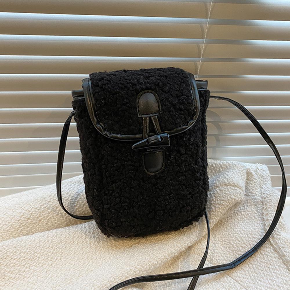 Lamb Plush Crossbody Bag for Women Faux Fur Small Square Shoulder Bag Portable Lipstick Phone Purse