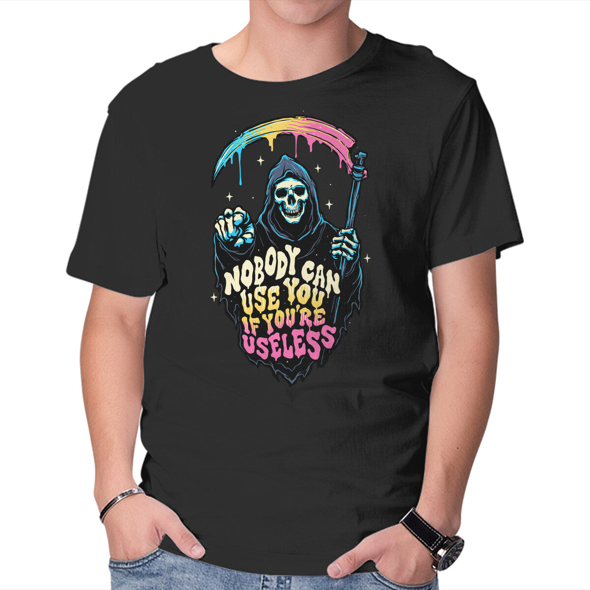 Unisex Crew Neck T-Shirt Useless Reaper Graphic Short Sleeve Casual Tee L
