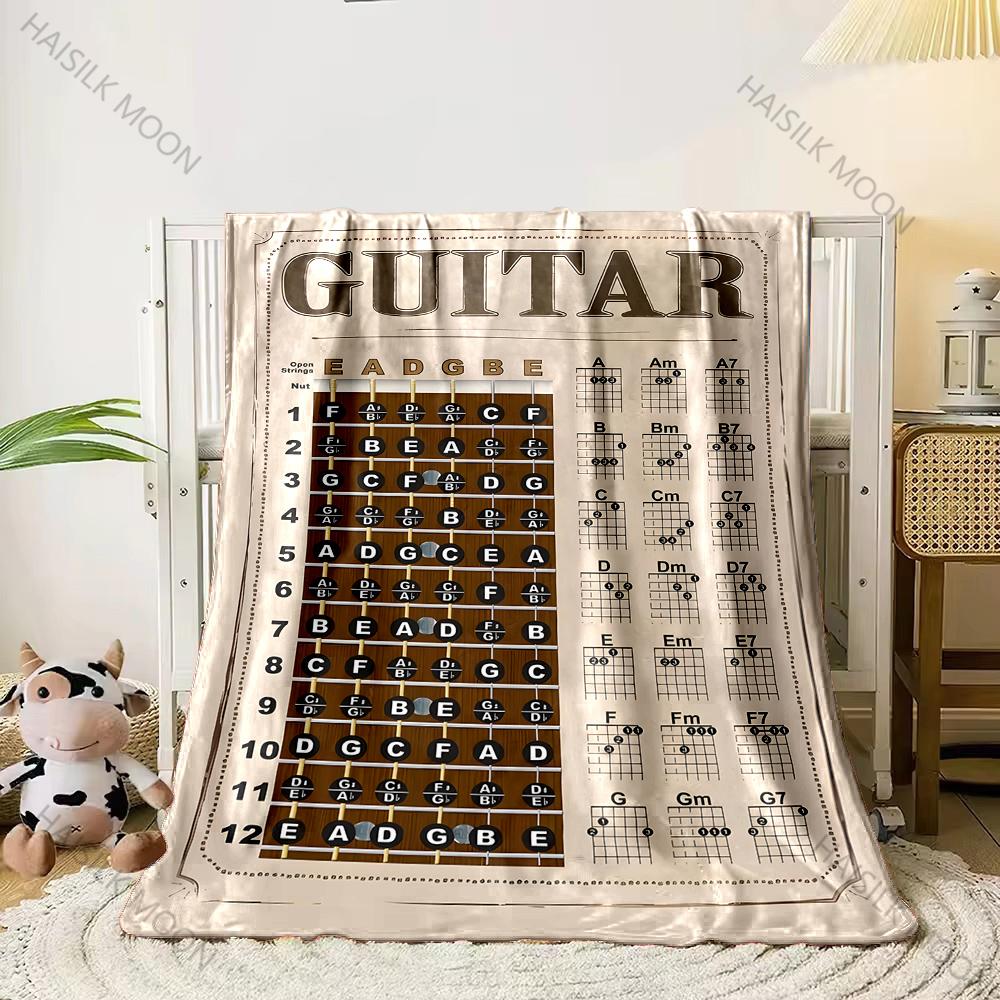Music Lover Gift Blanket Music Theory Knowledge Guitar Sheet Music Print Blanket Bedroom Living Room Shawl Blanket Fast Shipping