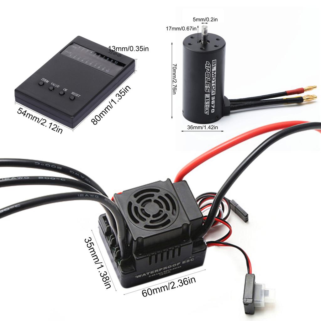 Waterproof 3670 2150KV Brushless Motor 120A Brushless ESC Programming Card Combo Set for 1 8 Remote Control Car Truck