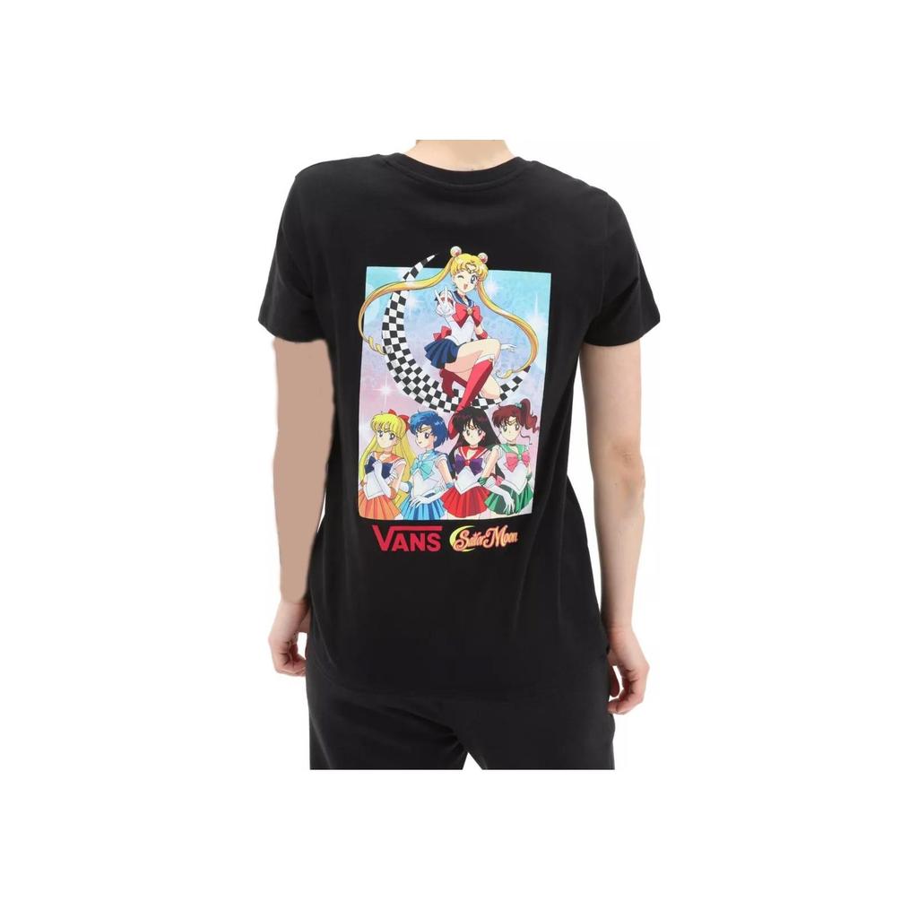 Vans Pretty Guardian Letter Logo Cartoon All Over Print Short Sleeve T-Shirt Women T-Shirts Black VN0A7YK8BLK
