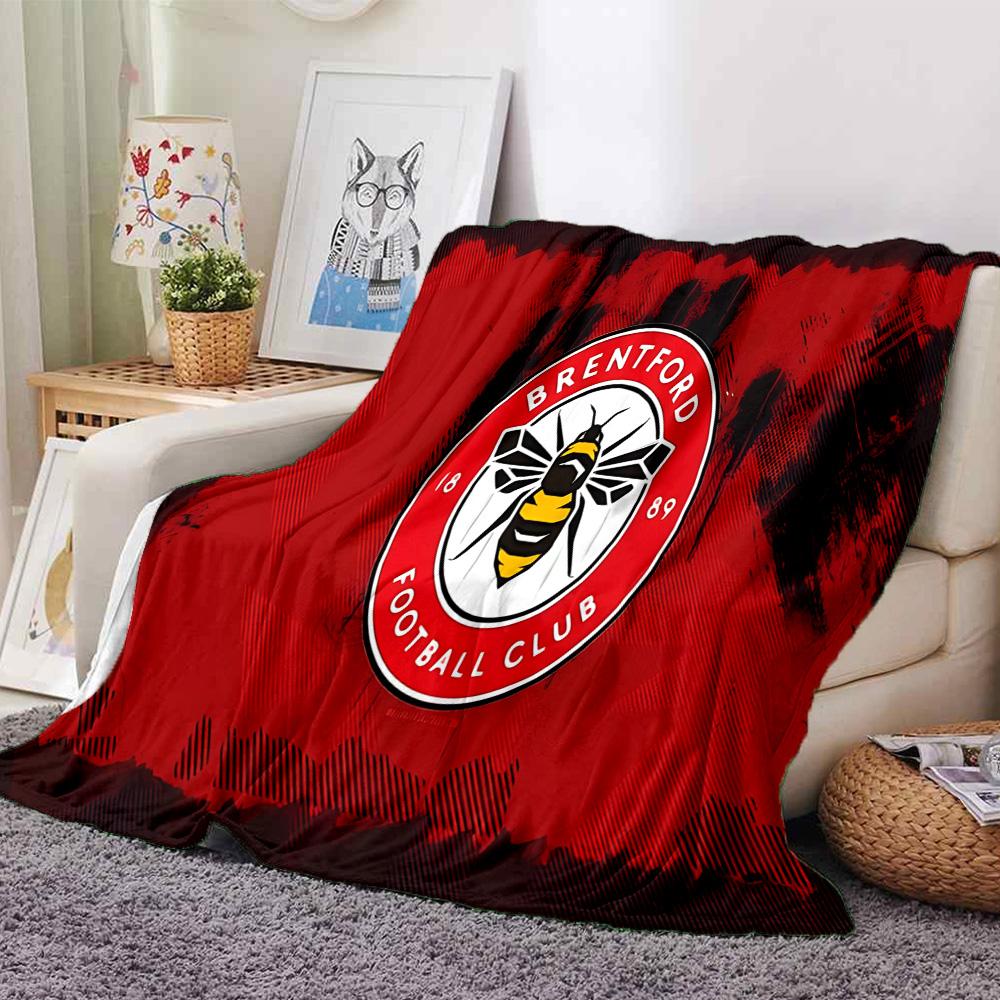 Brentford Football Club Logo Flannel Blanket, Soft Polyester, Modern Design, All-Season for Camping, Travel, Gifts for Holidays or Birthdays