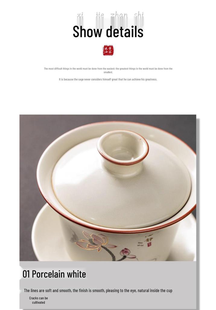 Premium Ru Ware Gongfu Tea Set with Cultivable Crackle Gaiwan and Offering Bowl