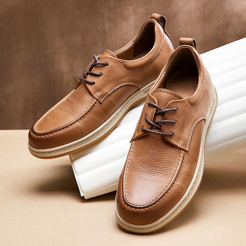 Men'S Shoes Fashionable Retro Versatile Board Shoes Breathable Men'S Casual Leather Shoes Leather Soft-Soled Driving Shoes